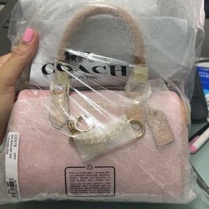 Coach Powder Pink Mini Rowan Satchel with Gold Hardware